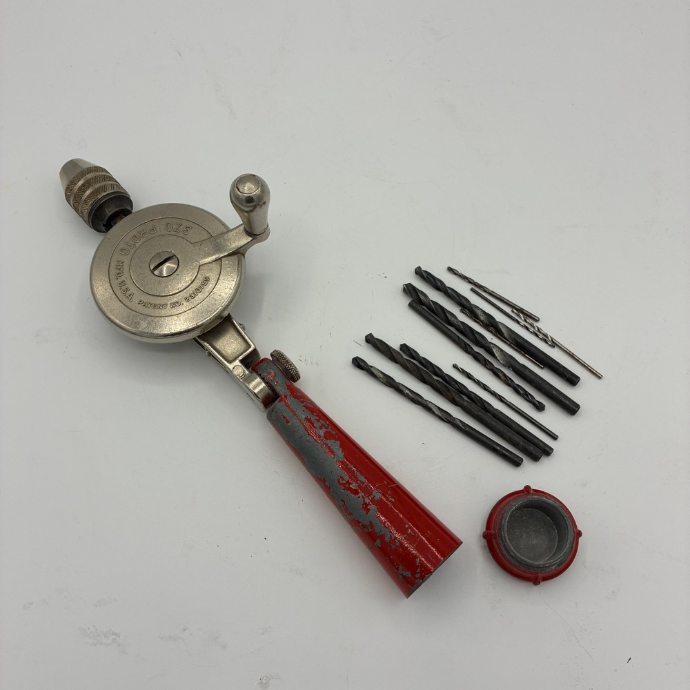 Vintage Proto 370 Adjustable Angle Hand Drill USA w/ Bits Great Condition